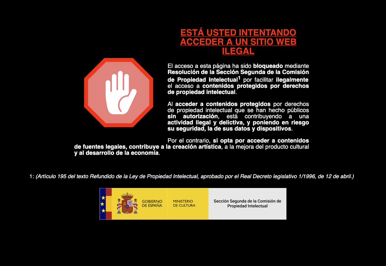 Captura de la web archive.is, tras ser bloqueada por el Ministerio de Cukltura de España